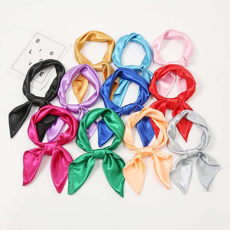 Fashion Satin Silk Square Scarf For Muslim Women Solid Color Soft Bandana Ladies Headband Casual Scarves 60*60Cm