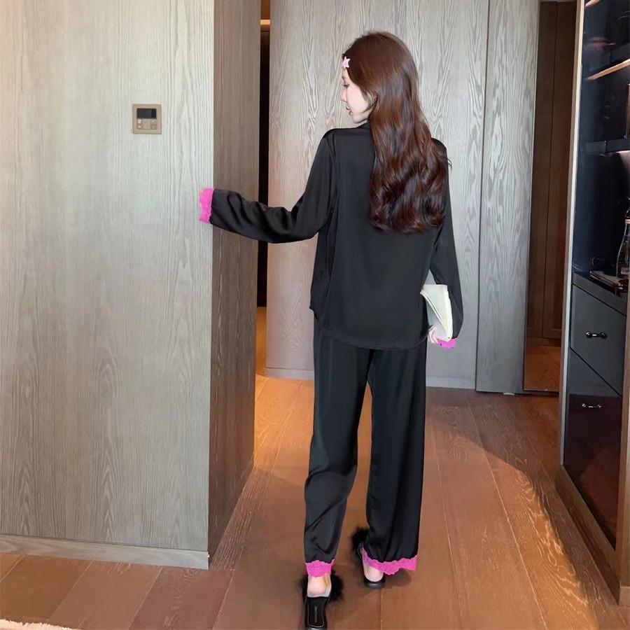 Korean High-end Lace Long-sleeved Pajamas Women's Autumn New Simple Casual Cardigan Trousers Loungewear Set