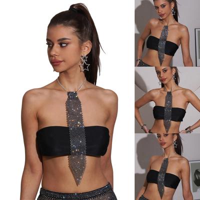Kvinners Mote Elegant Rhinestones Mesh Net Slips Glitrende Glitter Krystall Langt Halskjede Kjede Smykker for Fest
