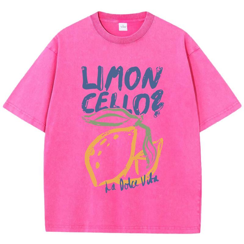 Lemon Cellos Creative Fruit Prints Washed TShirt Women Cotton Tops ONeck Comfortable Distressed T Shirts Summer Womans Clothes