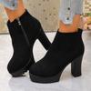 High Heeled Booties Plus Size 2025 Winter New Round Toe Vintage Side Zipper Fashion Boots for Women