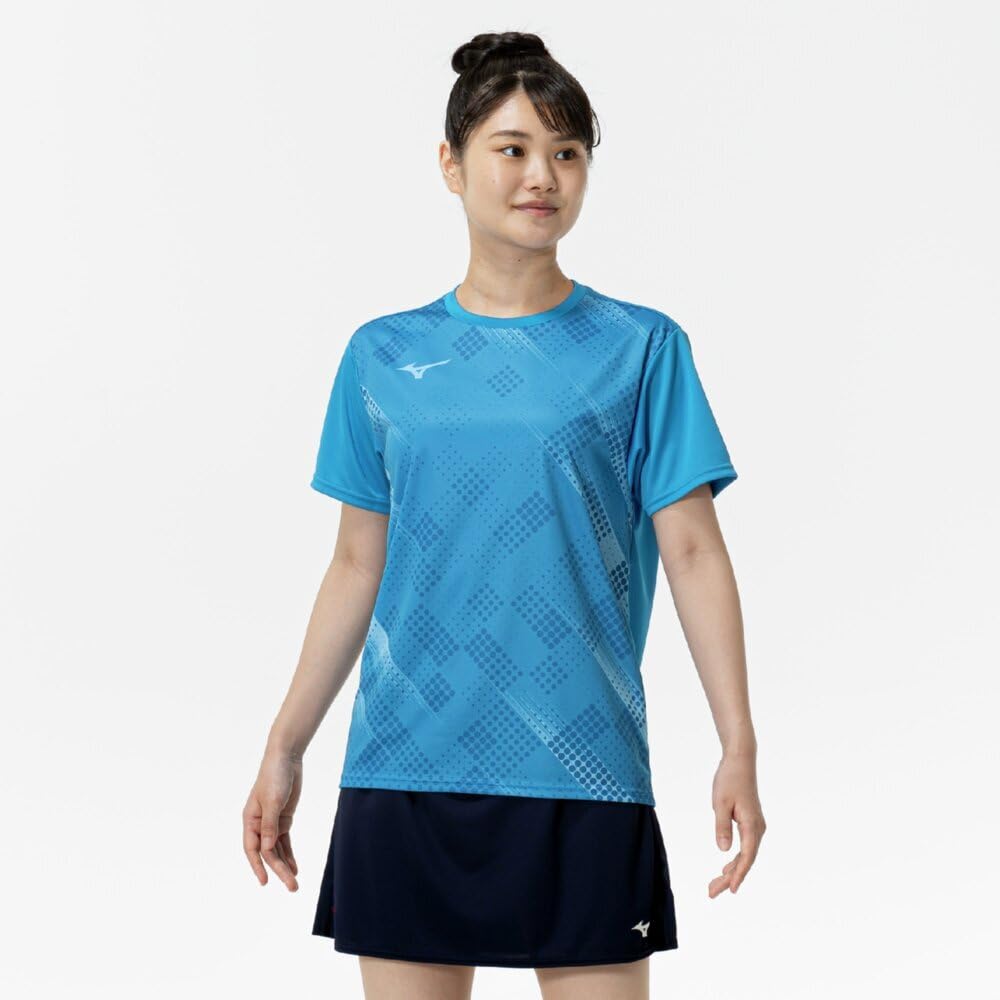 Mizuno Stolní tenisová hra Krátké tričko JTTA Diva modré, rukáv, certifikované, odvádějící vlhkost, rychleschnoucí, unisex, 82JAC103,