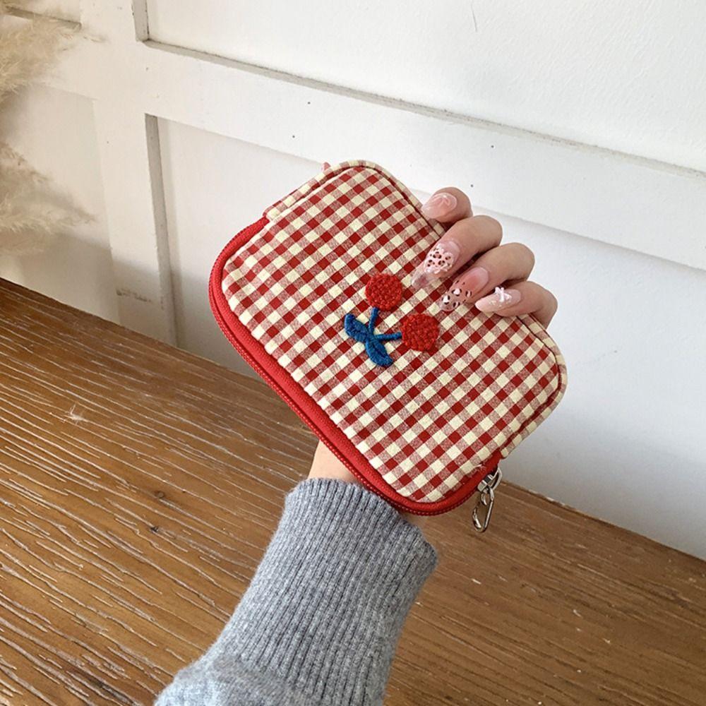 Multifunctional Plaid Makeup Bag Cotton Toiletry Organizer Bag Portable Travel Storage Bag  Travel