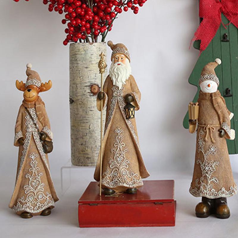 Christmas Statue Resin Christmas Statue Table Ornaments 32cm Classic Handmade Imitation Linen Sculpture Realistic Santa Claus