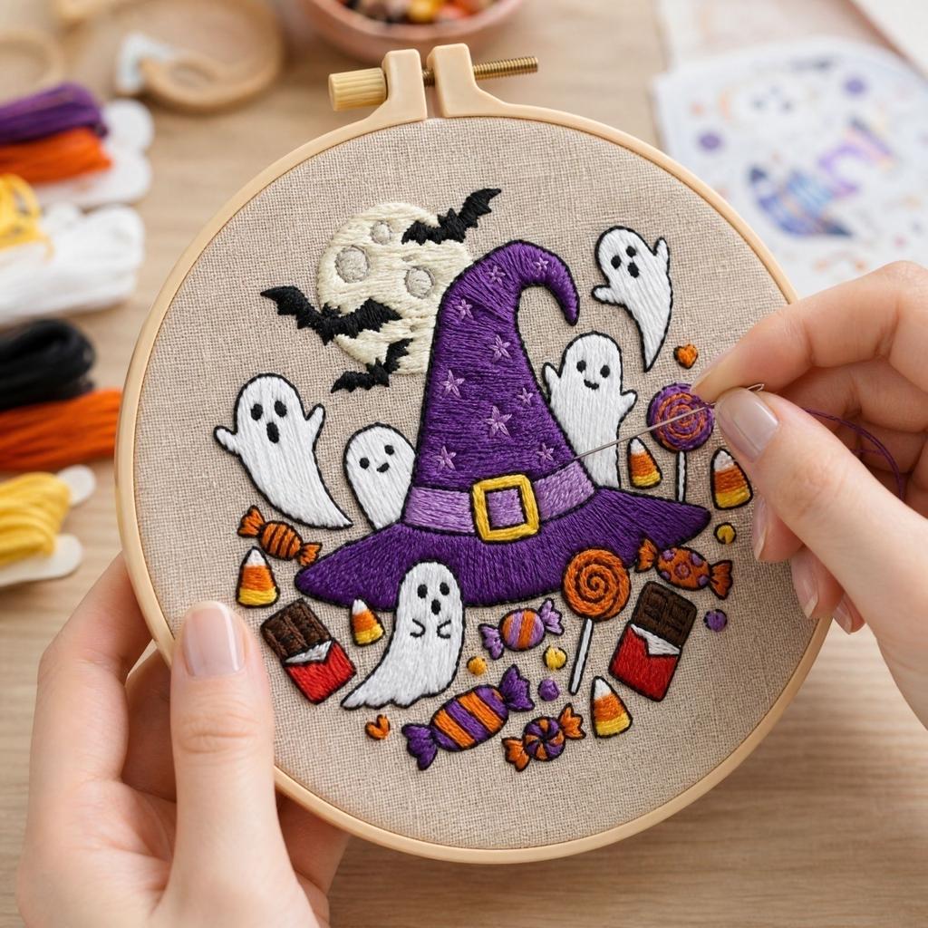 Halloween Embroidery Kit DIY Sewing Material Set for Beginners