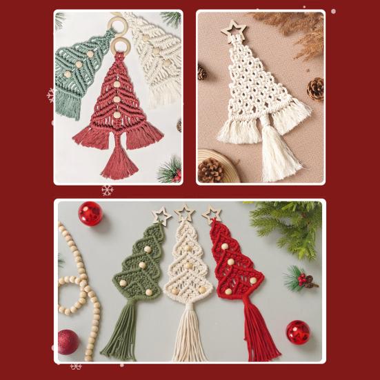 Cotton Rope Christmas Hanging Ornament Bohemia Hand Woven Wall Hanging Decoration with Wood Beads for Christmas Home Door