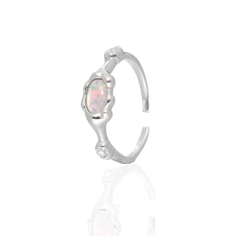 Adjustable Sleek Opal Ring For Women Unique Copper Jewelry Geometric Design Fashionable 2023