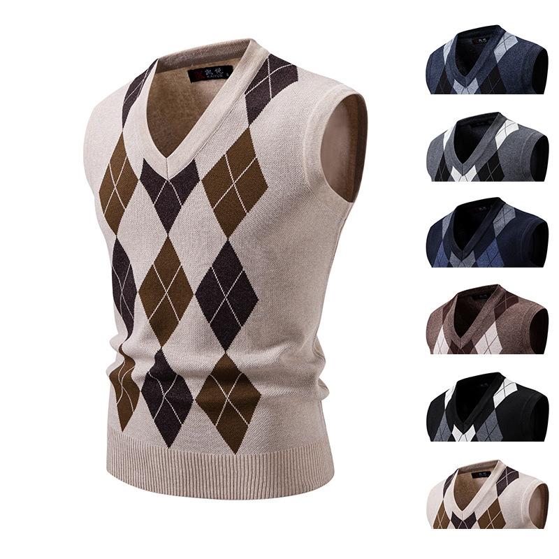 Autumn Mens Knitwear Vest V Neck Sleeveless Casual Slim Fit Pullover Knitted Sweater Outdoor Streetwear Casual Tank Tops