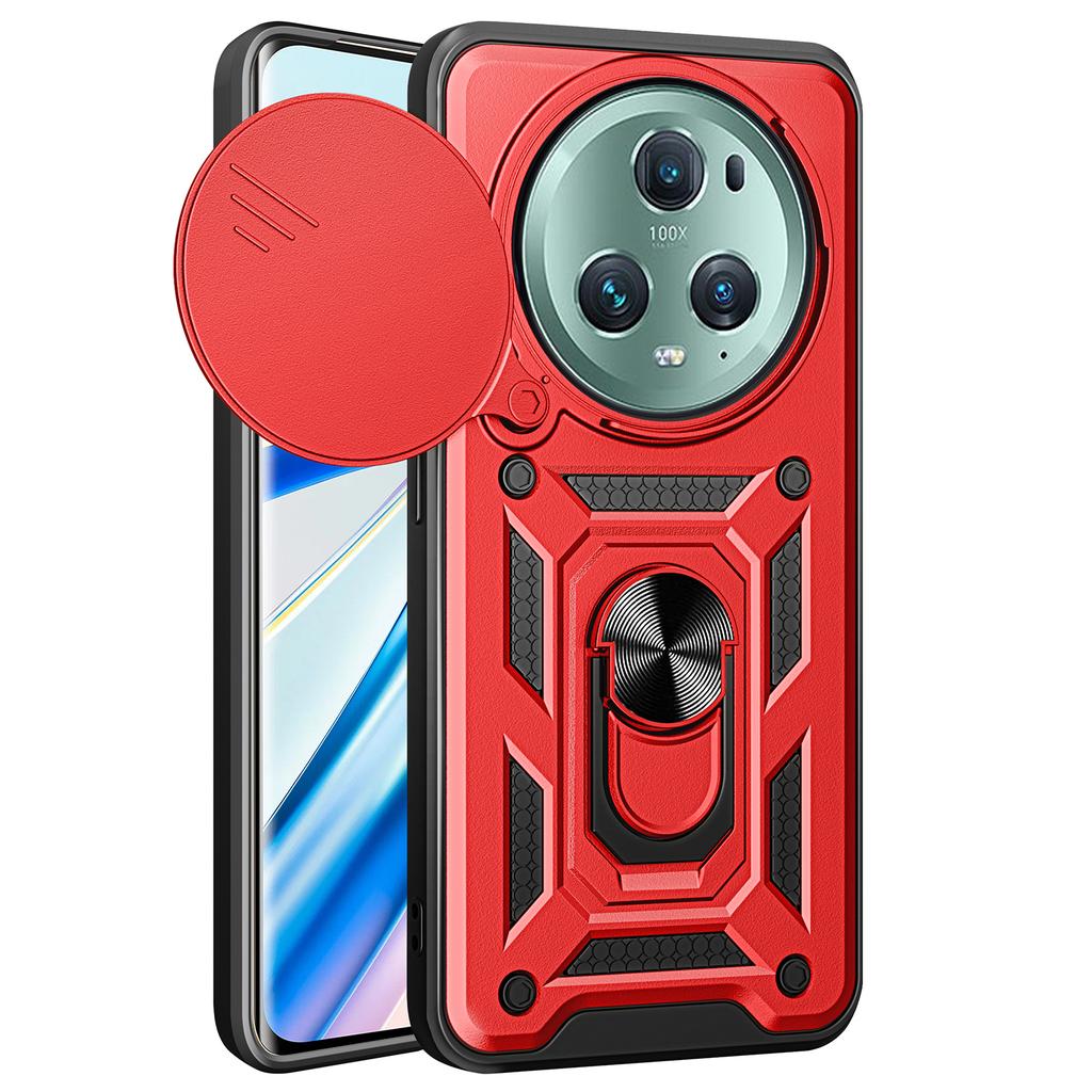 For Honor Magic5 Pro Case with Slide Camera Lid PC+TPU Kickstand Phone Cover