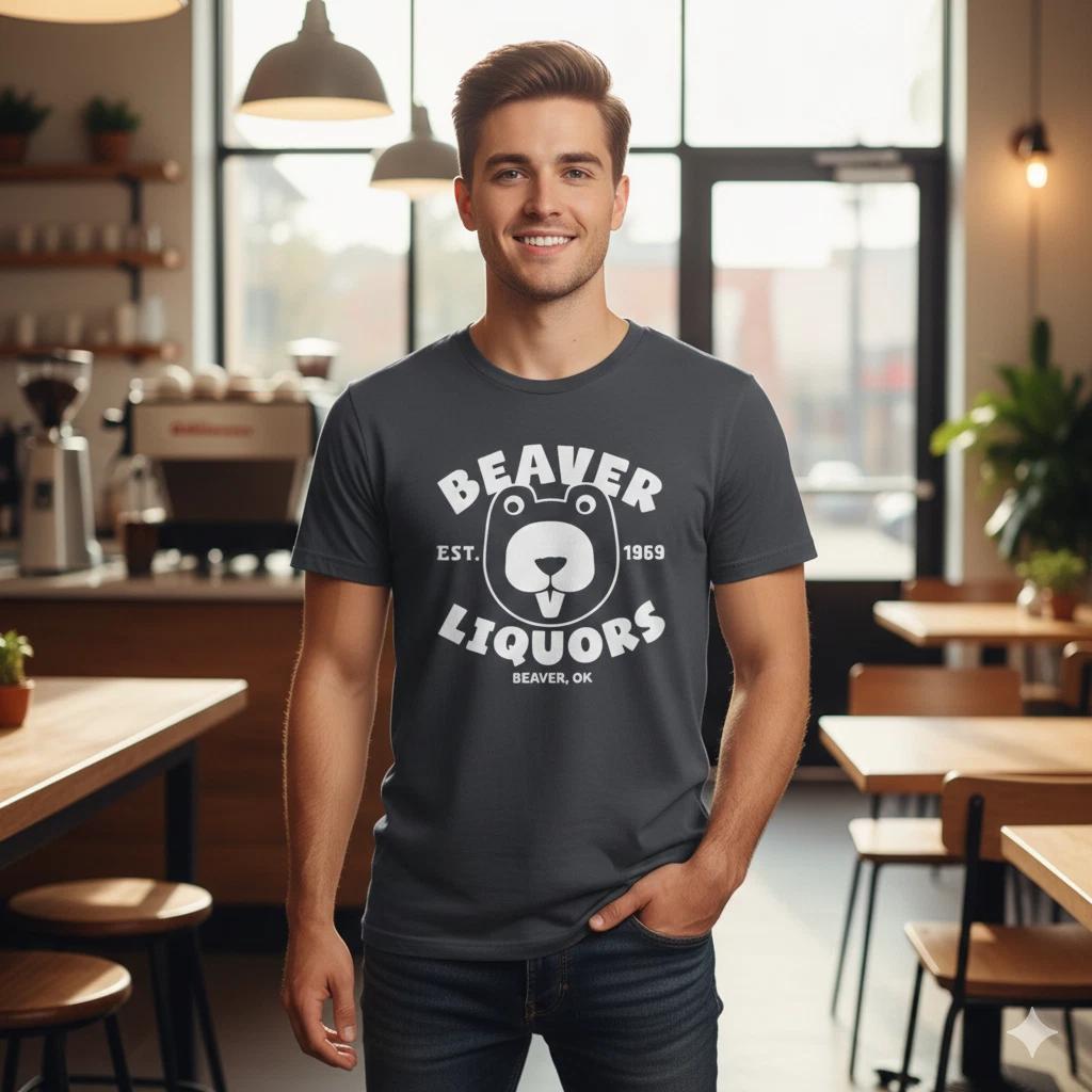 

Unisex Adult Vintage Graphic Beaver Liquors Vintage Logo Graphic T-... XXXXL