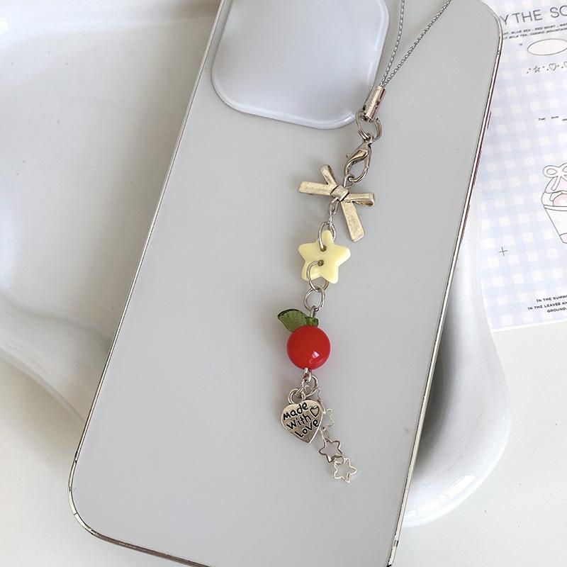 Y2K Sweet Bowknot Fruit Star Beaded Phone Chain Aesthetic Phone Lanyard Girly Cute Ins Style Keychain Pendant For Girls Gift