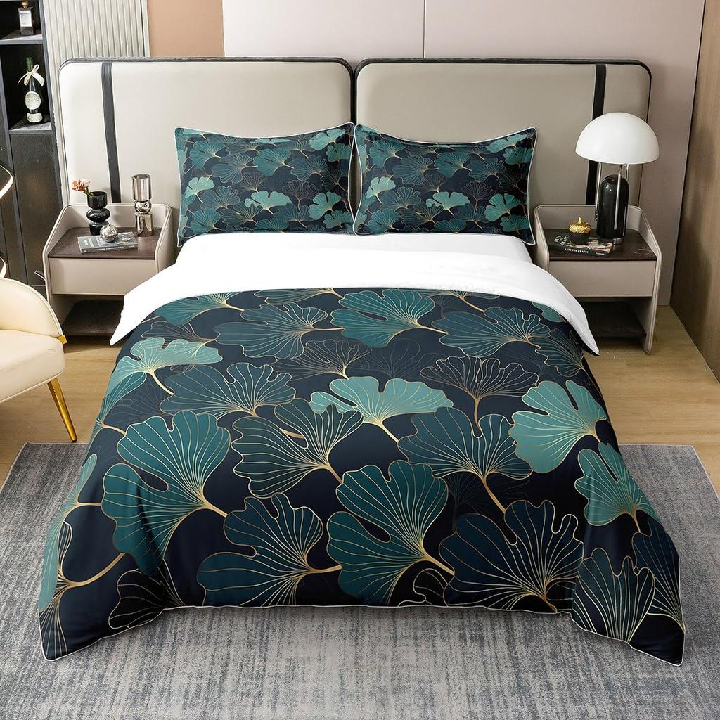 Duvet Cover Sets Ginkgo Leaves Pattern Nature Botanical Leaf Aesthetic Bedding Sets with 2 Pillow Shams Queen King Size No Quilt