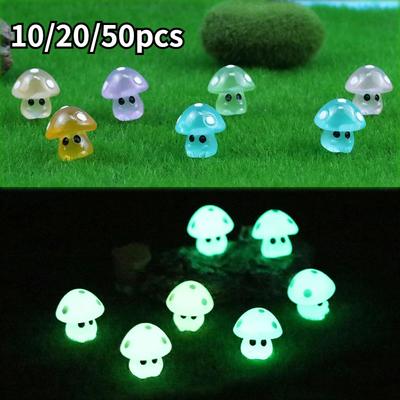10/20/50PCS Colorful Glowing Tiny Mushrooms Mini Figurines Miniature Mushroom Statue Glowing In The Dark Fairy Garden Ornament