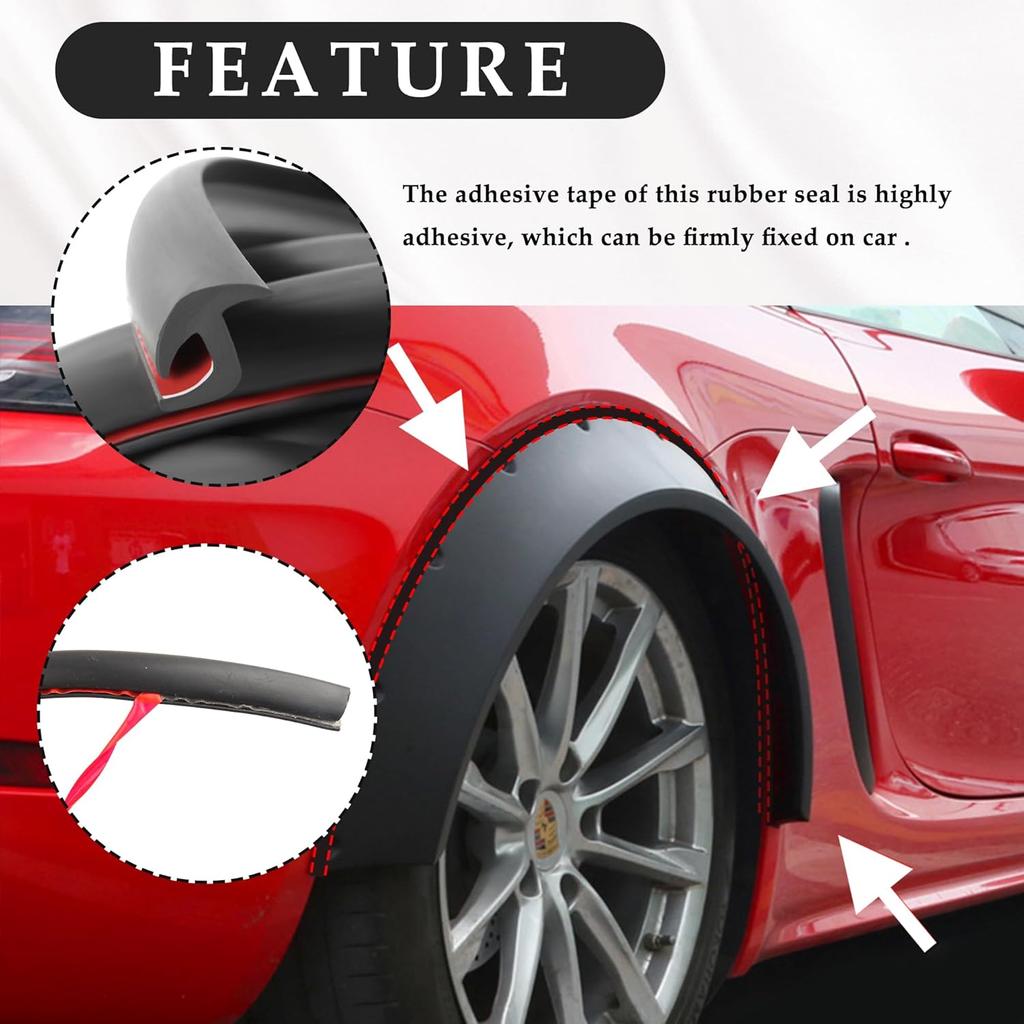 33FT Mudguard Flares Rubber Edge Trim,EPDM Rubber Seal Strip With Self Adhesive For Car Wheel Wells,Universal Rubber Gasket Strip Automotive Weather