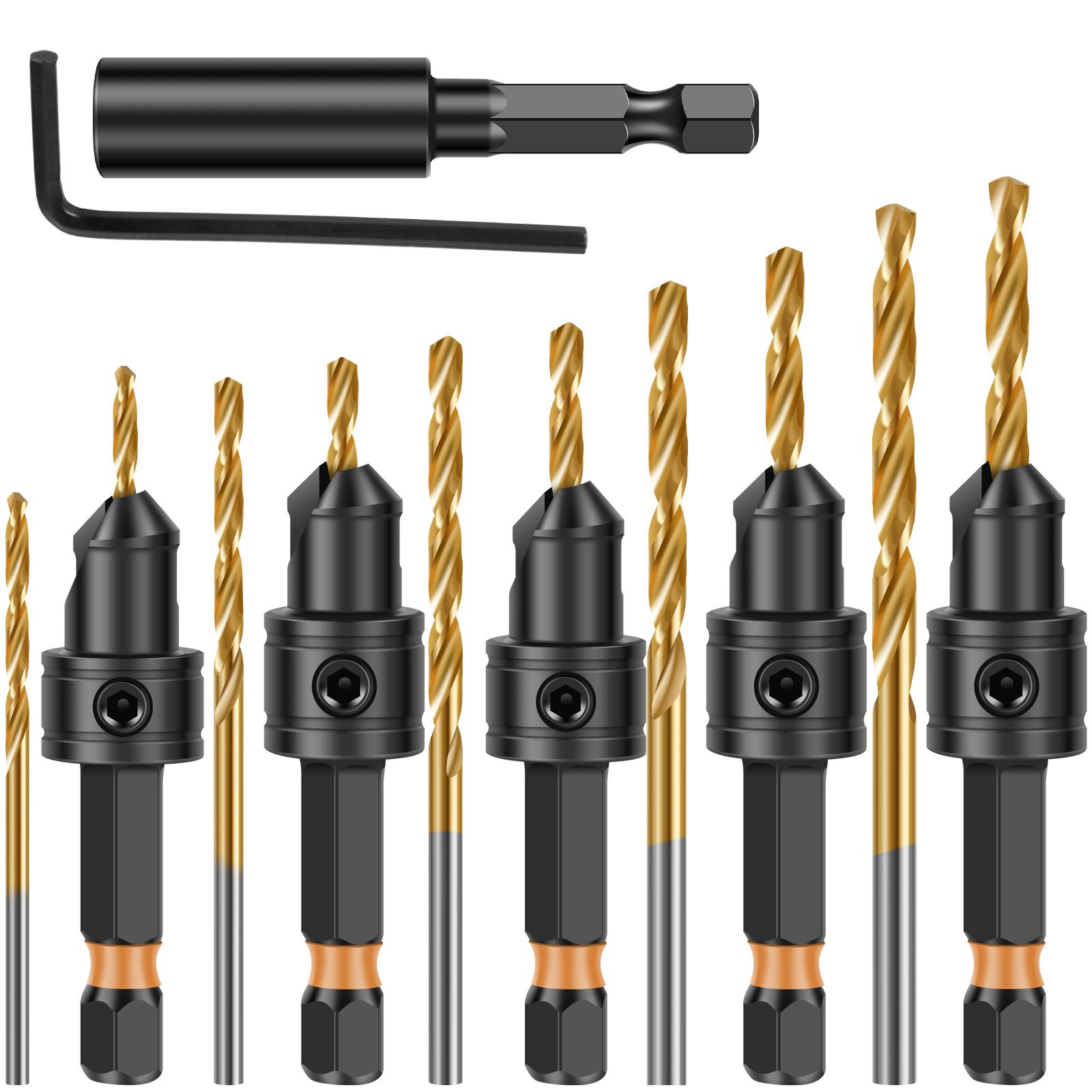 

5Pcs High Speed Steel Counter Sink Drill Bit Set with replaceable bits magnetic holder L-wrench Power drill compatible for fast