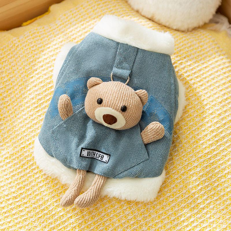 Cute cat clothes fleece thickened denim into cat kitten small dog puppy dog warm vest pet clothing