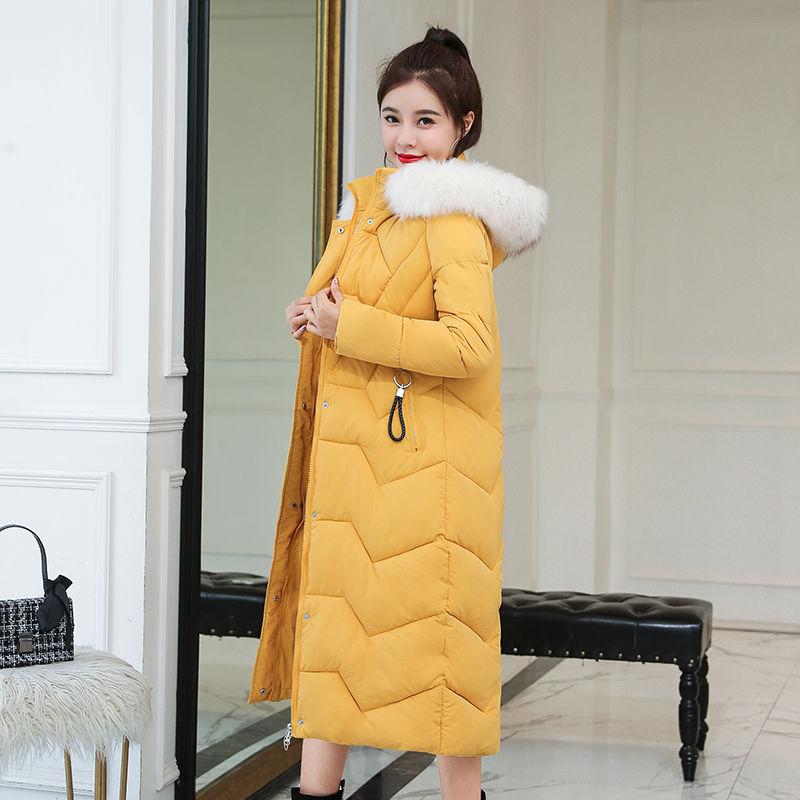 New Fashion Autumn Cotton-padded Jacket Women's Winter Warm  Jacket Women's Hooded Fluffy Fur Collar Mid-length Slim-fitting Cotton-padded Acket