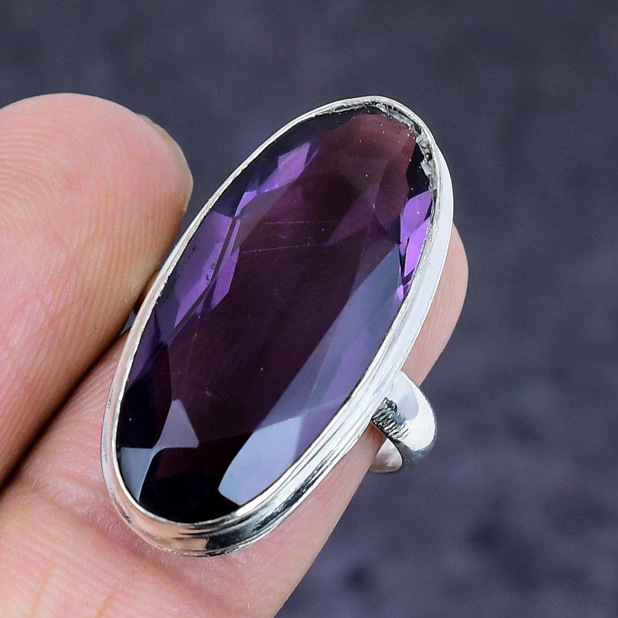 Amethyst Gemstone Handmade 925 Sterling Silver Jewelry Ring Size 7 w9K15