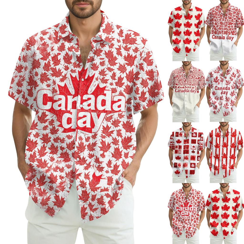 Men's Casual Casual Independence Day Print Short-sleeved Shirt