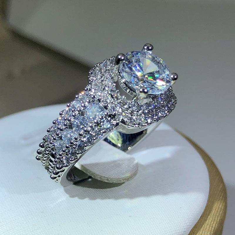 Luxury Women 925 Silver Hip Hop Square Double Inlay AAAA+ Zircon Jewelry Bridal Engagement Wedding Ring Cocktail Fine Jewe
