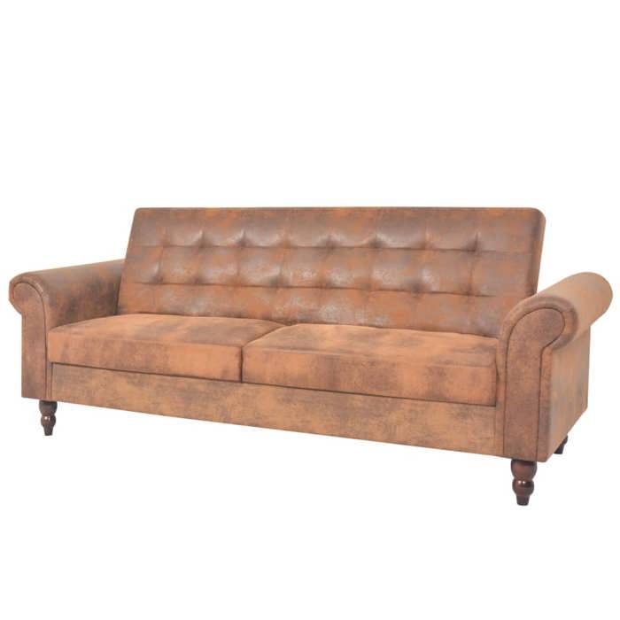 VidaXL Canapé à 2 places convertible accoudoir daim synthétique marron 245584