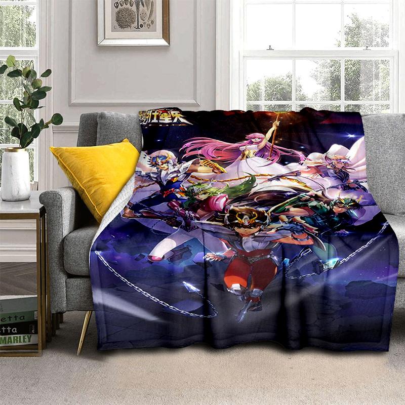Cartoon Anime Saint-Seiya Glod Throws Blanket Kids Super Soft Blankt for Sofa Travel Couch Picnic Flannel Blanket Birthday Gift