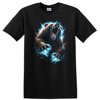 Bear Graphic T Shirt Furry Wild Animal Roaring Electric Thunder Tee