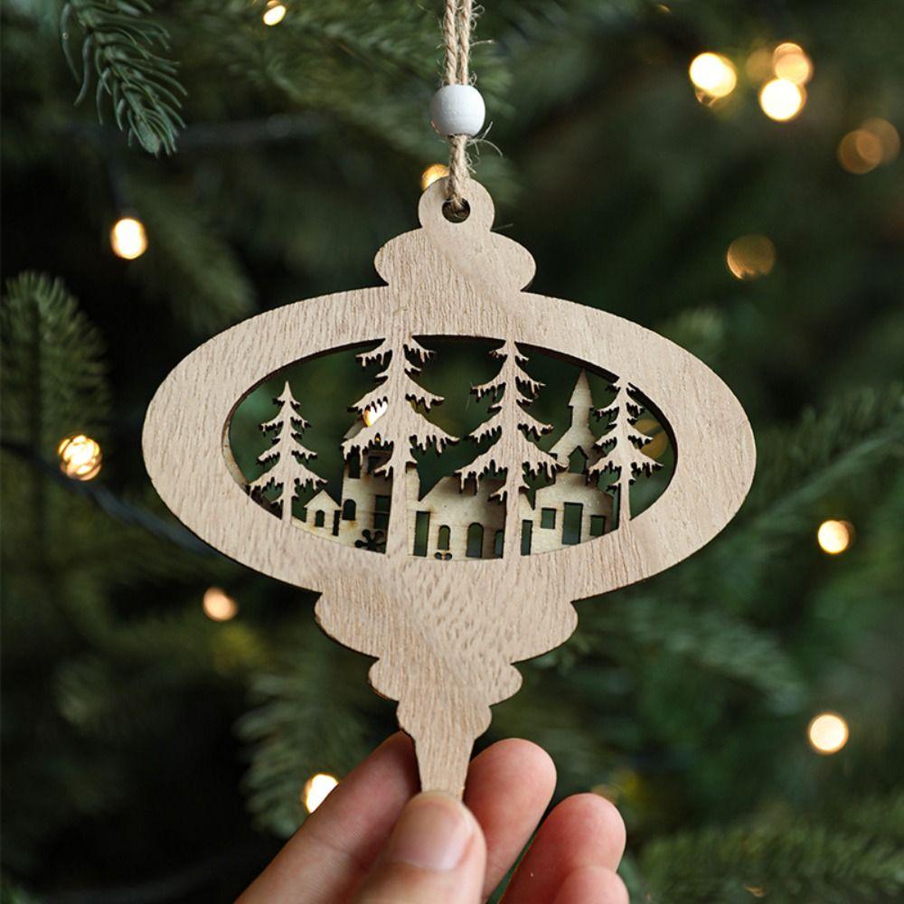 2pcs Red White Christmas Wooden Snowflakes Pendant Handmade Christmas Tree Ornaments  Party Favors