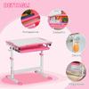 Kids Desk and Chair Set, Student Adjustable Writing Desk, with Drawer, Pen Slot, Hook - Pink