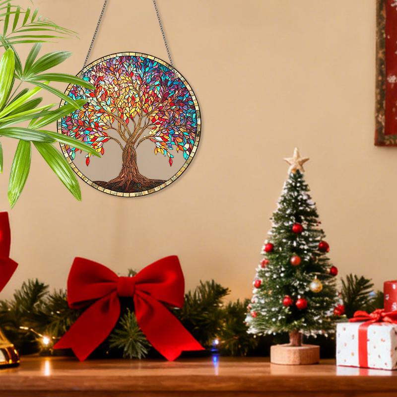 Acrylic Multicolor Tree of Life Suncatcher, Stained Glass Effect Window Hanging Ornament for Nature & Tree Lover Gifts