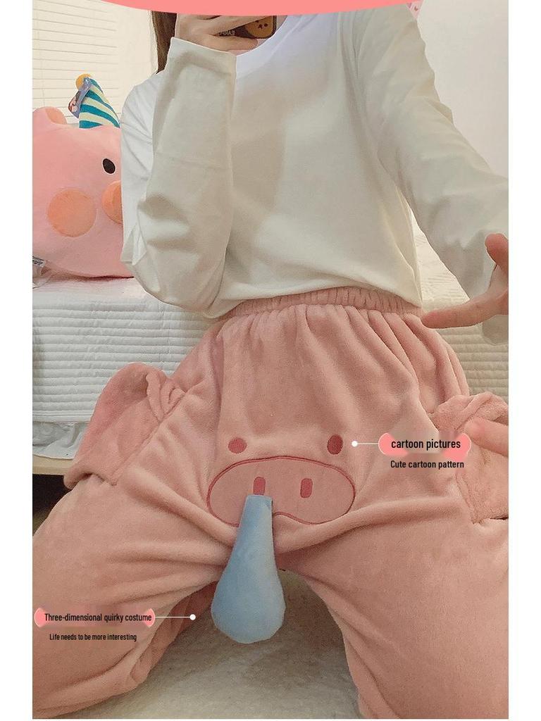 Pantalon de Nuit Unisexe Mignon Éléphant en Flanelle - Ample, Drôle, Style Automne/Hiver