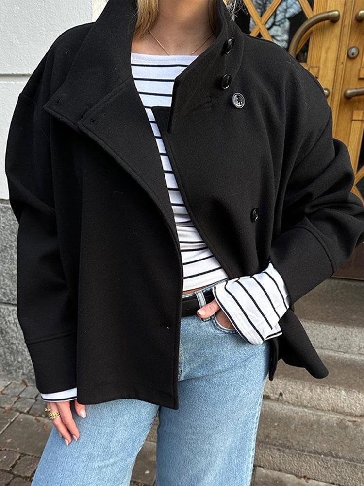 2025 Spring/Summer Women's Elegant Stand-Up Collar Short Woolen Coat
