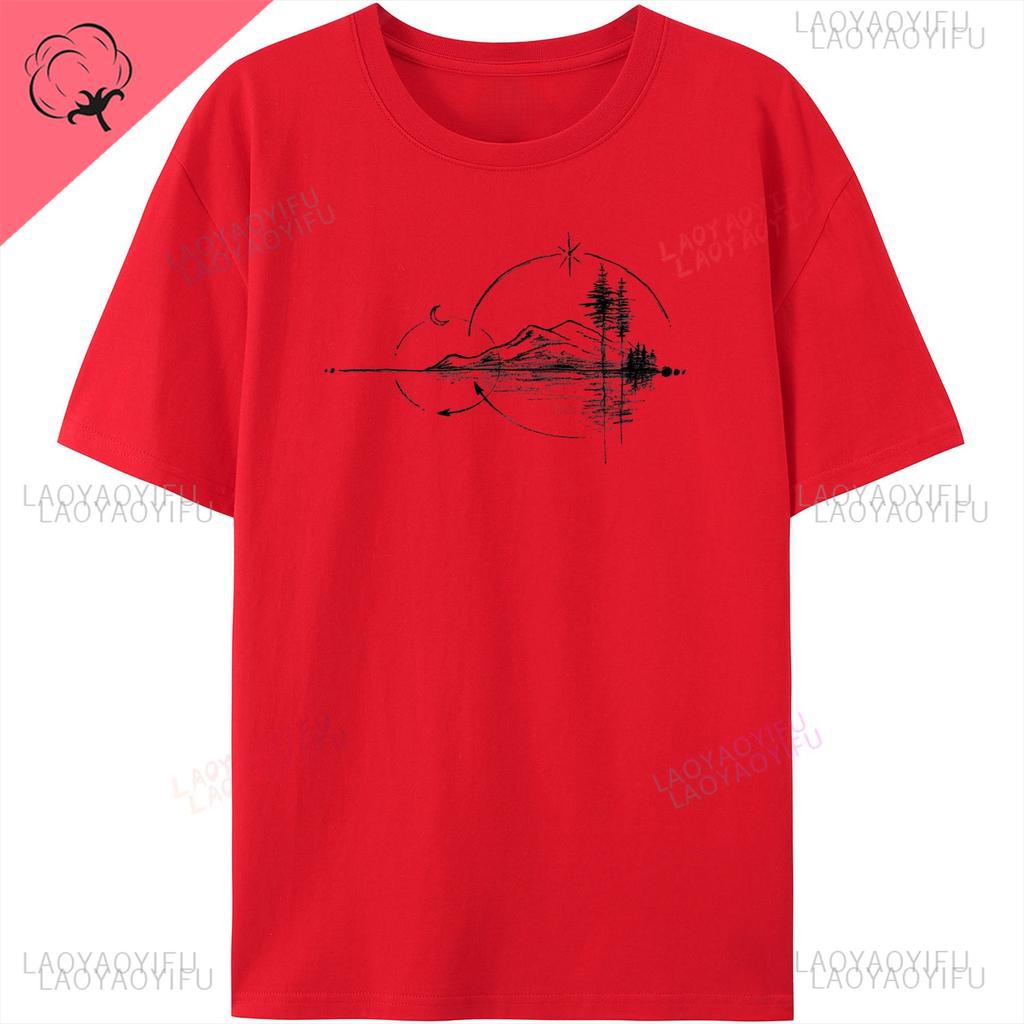 Mens Geometric Mountain ShortSleeve Printed Casual TShirt Cotton Funny Graphic Outdoor Nature T Shirts for Summer Streetwear