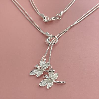 Collier à Pampilles Double Libellule, Accessoire de Mode Pour Femmes, Design Exquis et de Niche, Chaîne Clavicule Polyvalente pour Offrir