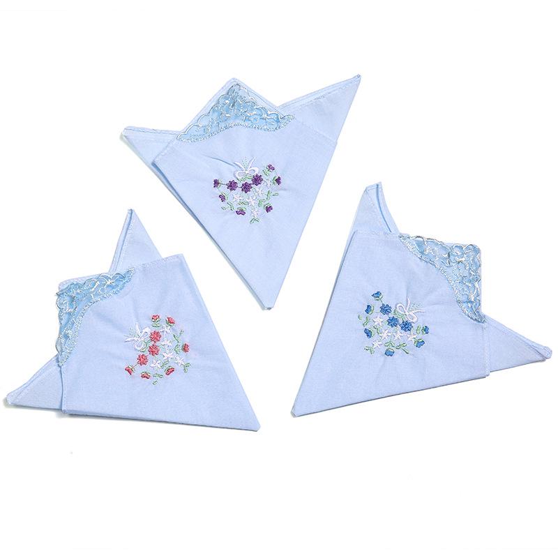 Elegant 60s Yarn Cotton Handkerchief with Butterfly Flower Lace Embroidery for Women