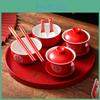 Tea Red Set Chinese Wedding Wedding Bowl Chopsticks Covered Bowl Toast Change Tea Set Solid Wooden Tray Wedding Supplies