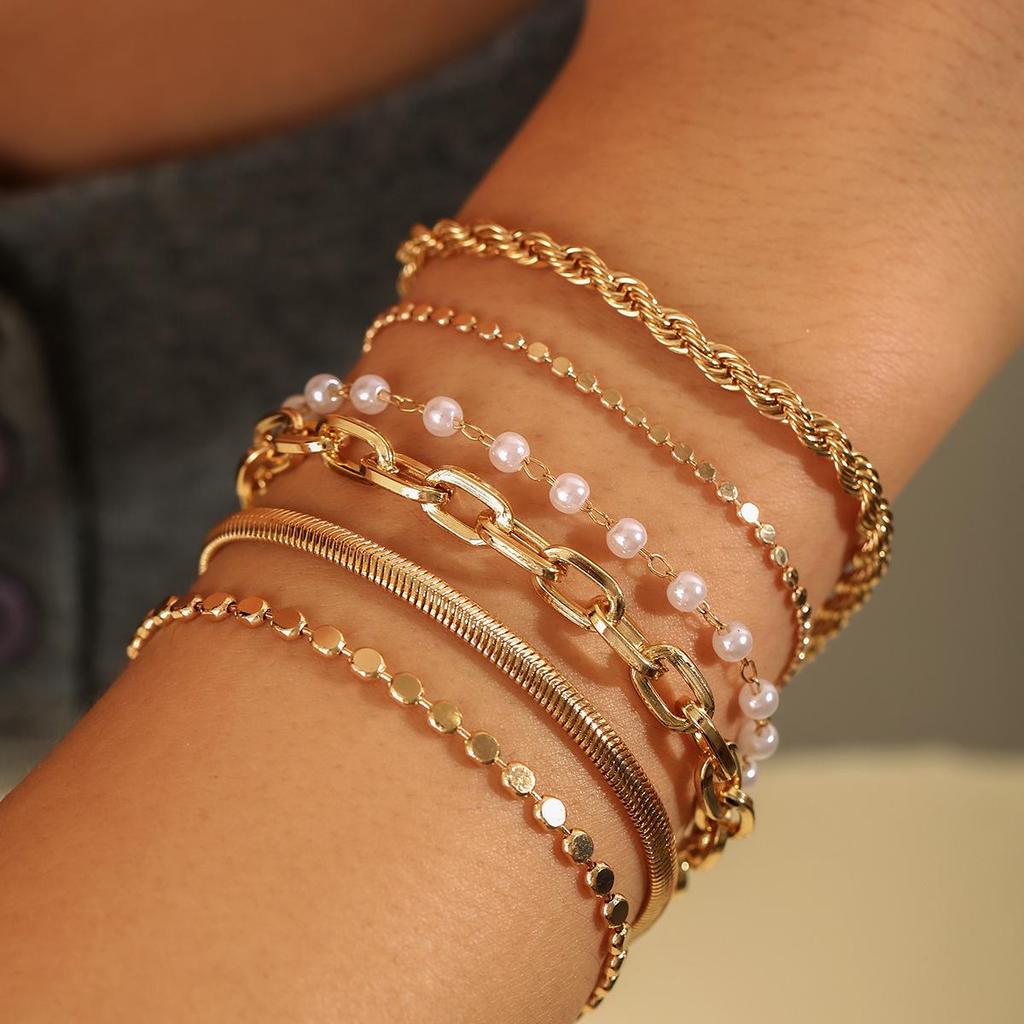 Minimalist Women's Multilayer Alloy Bracelet Set - 10-Piece Cuban Chain Style.