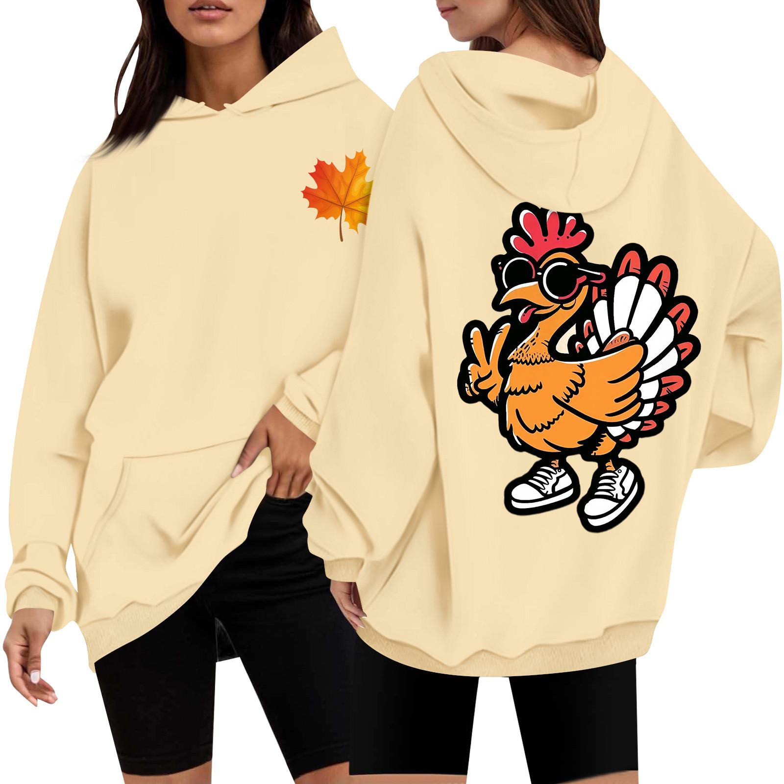

Женская повседневная мода с принтом Дня благодарения с длинным рукавом и капюшоном XXL хаки