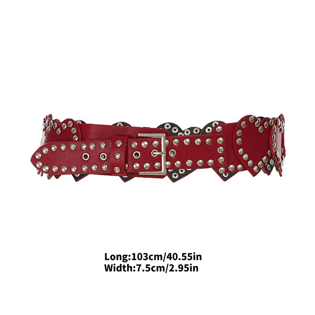 Classic Heart PU Leather Belt Rivet Punk Waistband for Fashionable Women and Trendsetters Waist Decorative Accessories