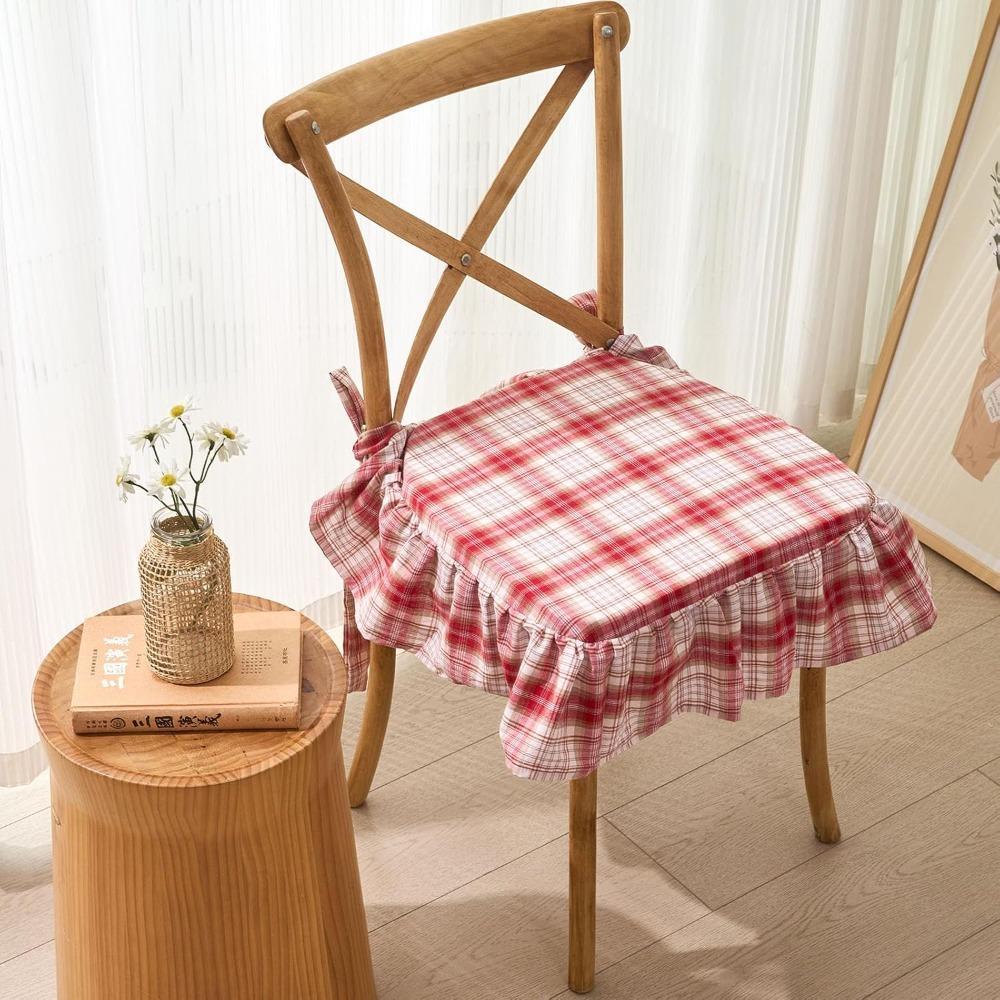 

Foam Filling Plaid Ruffled Chair Cushion American Country Style Seat Cushion Living Room Style A