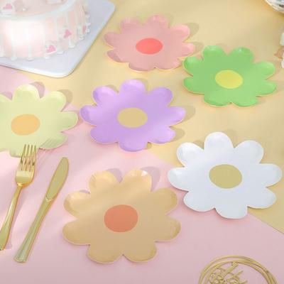 10pcs Kids Birthday Party Daisy Picnic Tableware Small Paper Cake Plate New Flower Dinner Plate