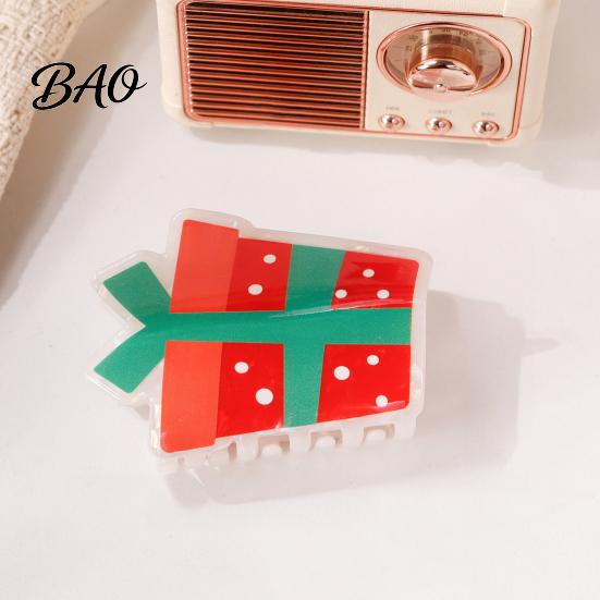 Exquisite Gift for Friends Christmas Hair Claw Clip Women, Acrylic Festive Accessories with Elk Santa Snowflake Durable Clips Patterns, Non