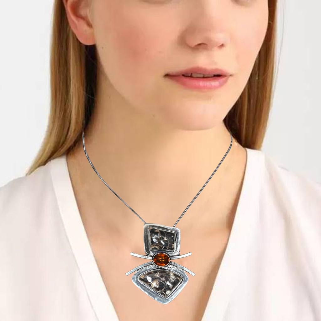 Turtella Jasper Garnet Gemstone Mother's Day Silver Jewelry Pendant  2"