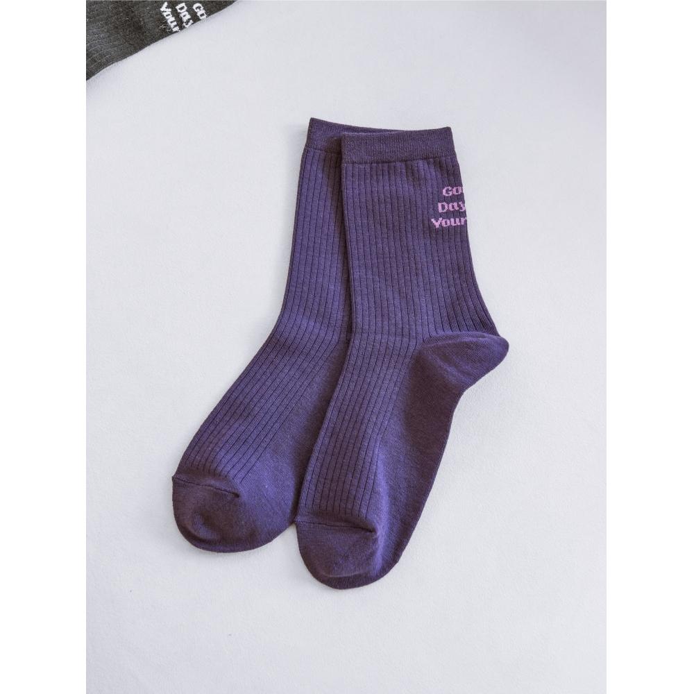 Daiso Womens Lettering Mid Thigh Socks Purple