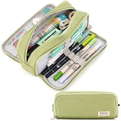 Kawaii Large Capacity Pencil Case 3 Compartment Pouch Pen Bag Double Side Opening Student Stationery Organizer School Supplies