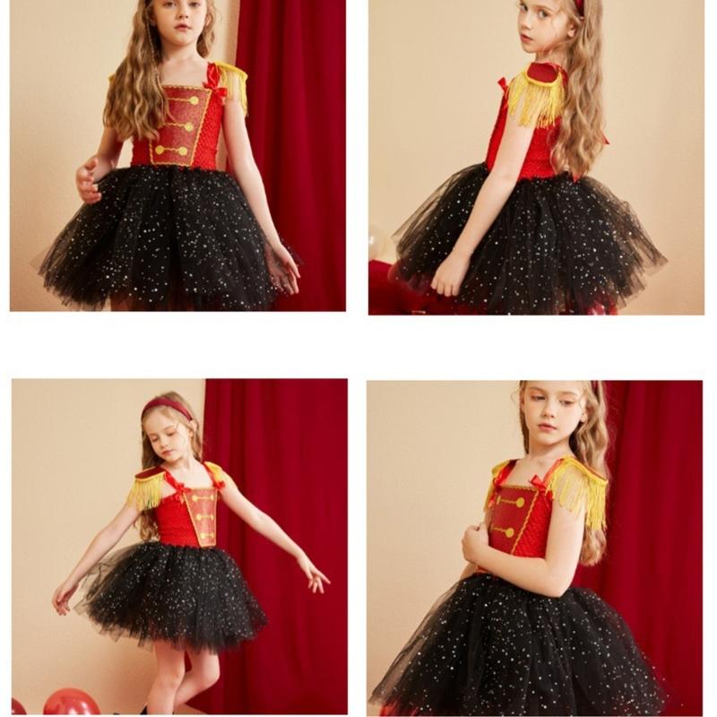Girls Tutu Dress with Headband Glittering Princess Dress Holiday Clothes Circus Ringmasters Costume for Party