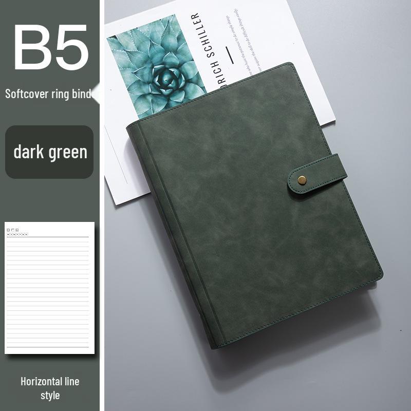 A4 Retro Leder Notizbuch mit Magnetverschluss - Unifarbe, Herausnehmbares kariertes Notizbuch