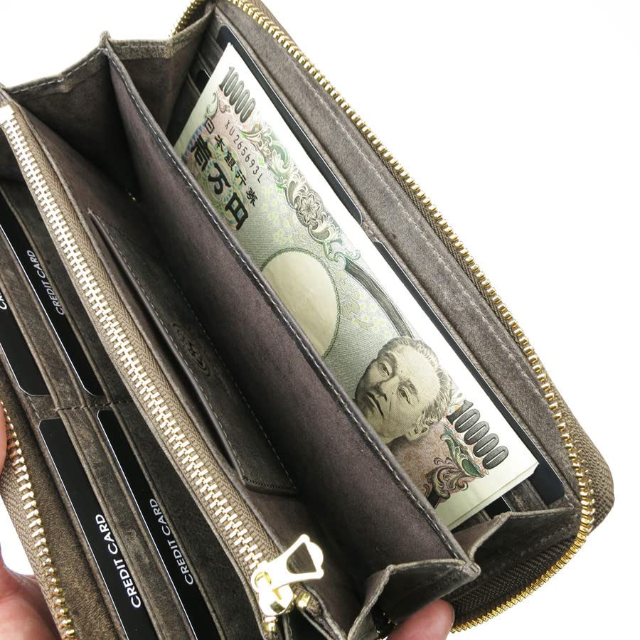 Baggy Port Long Wallet, Kudu Leather, Unisex, Round Zipper, ZKM-900 (Gray)