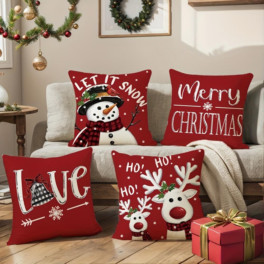 1pc/4pcs Christmas Red Pillowcases: Snowman, Merry Christmas, Love Bell, and Reindeer Designs! New Year Home Decoration