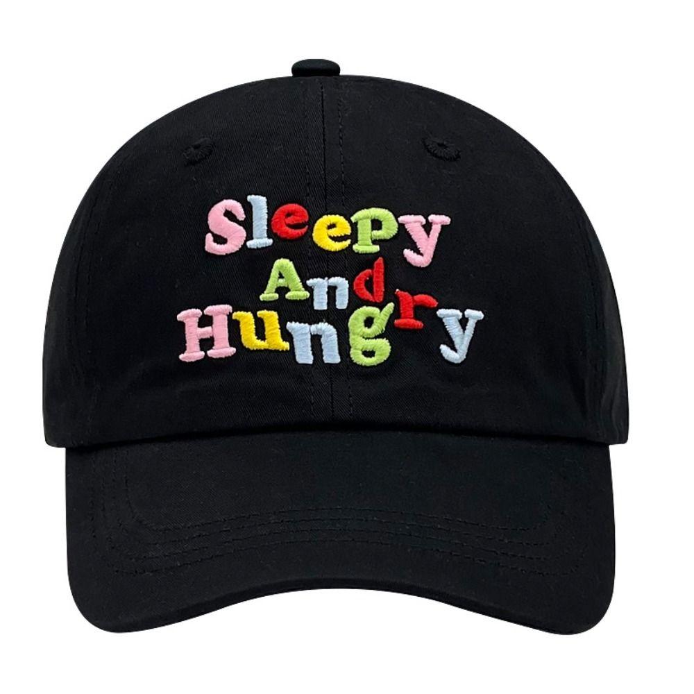 Casual Sleepy and Hungry Embroidery Baseball Cap Brightly Colored Adjustable Sun-proof Cap Fishing Cap for Women